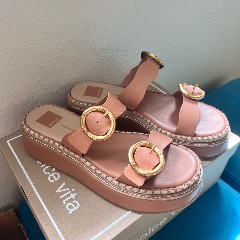 Dolce Vita Brown Platform Sandals with Gold Buckles